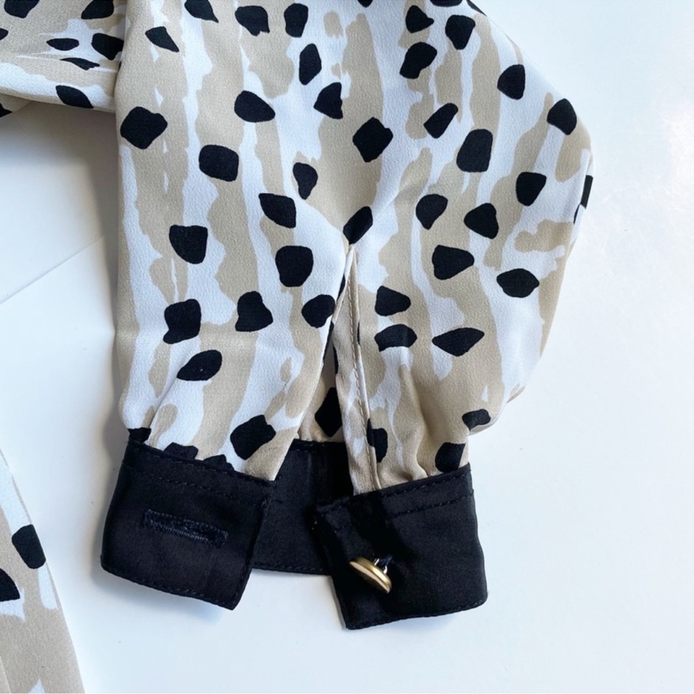 Vintage Andrea Gayle Tan Spotted Prints Button Up Bomber Blouse - Picture 8 of 14